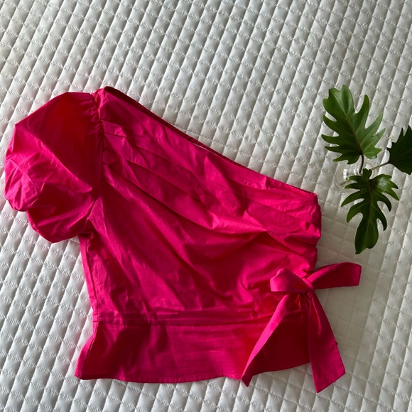 Hot pink one shoulder top - Picture 6 of 9